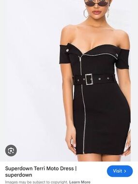superdown Black Off-Shoulder Moto Bodycon Mini Dress